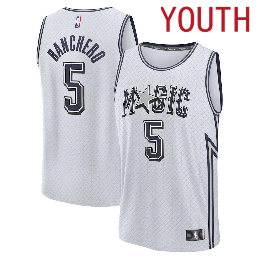 Youth Orlando Magic #5 Paolo Banchero Fanatics Silver City Edition 2024-25 Fast Break Player NBA Jersey->youth nba jersey->Youth Jersey
